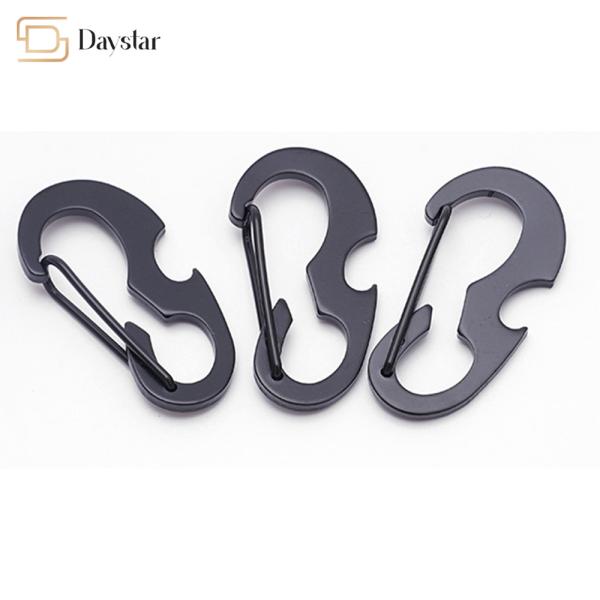 Metal Bottle Opener Carabiner , Keychain Spring Hook Hiking D Shaped Buckle
