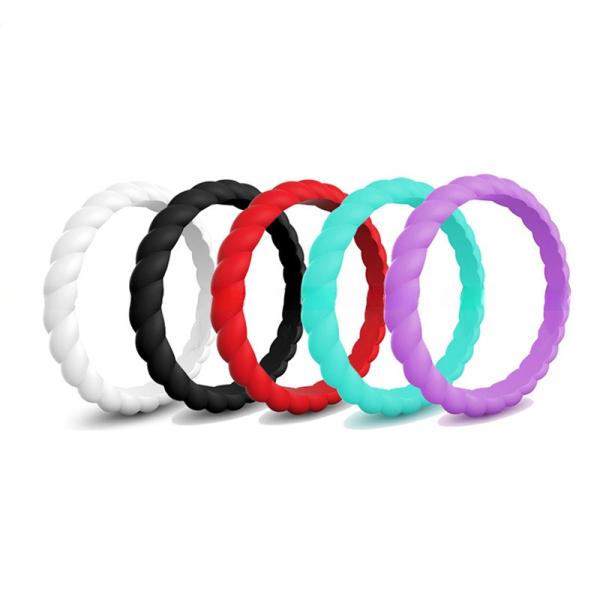 3mm Thin Braided Wedding Silicone Ring Thin Stackable for Women