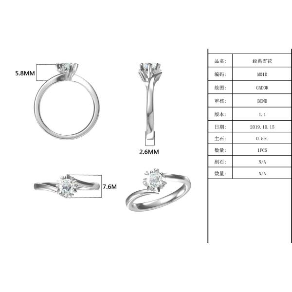 Lady 9k Round 7.5mm Moissanite Silver Ring Open Fashion Grandeur Jewelry