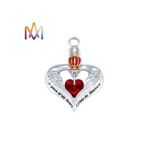 Quality Heart Cremation Urn Engraved Necklace Charms With Red Diamond for sale