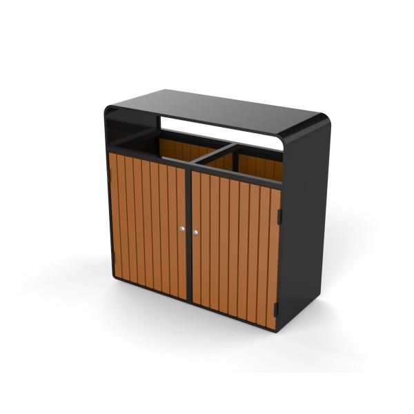 Park Wooden Double Dustbin Outside Street Sorting Garbage Trash Can Out Door Public 2 Compartment Rubbish Dust Bin