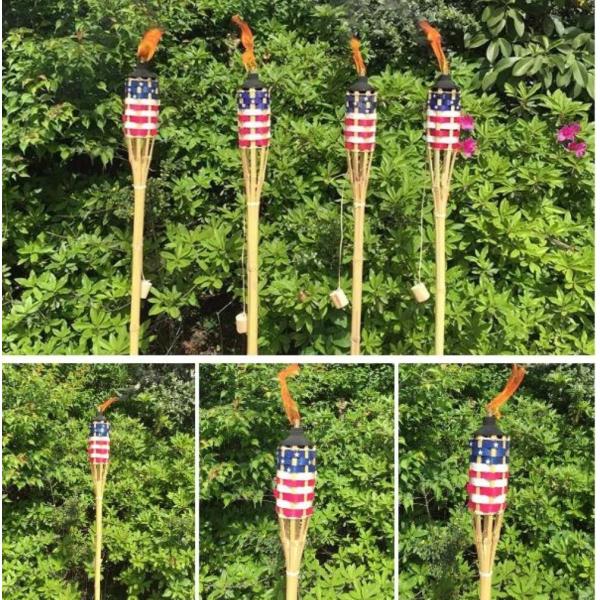 Garden Light Bamboo Torch With Black Metal Wick Holder For Outdoor Decoration Natural Bamboo Tiki Torch