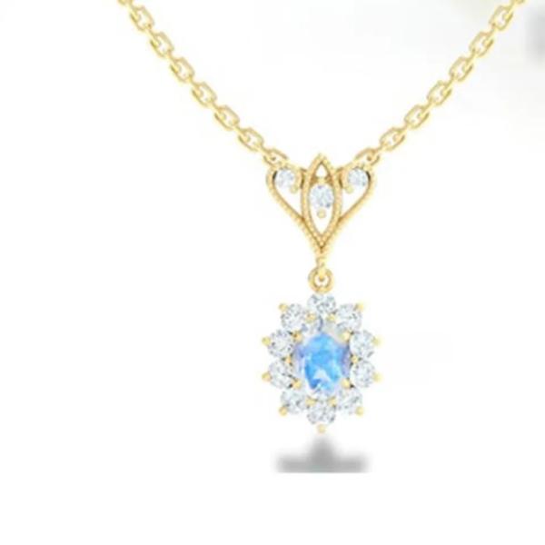 S925 Sterling Silver 14K Gold Plated Round Shape Jewelry Blue Moonstone Spheree Necklace High Quality Jewelry