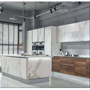 China Antifouling Stone Kitchen Cabinets Waterproof White Cabinets White Quartz Counter on sale