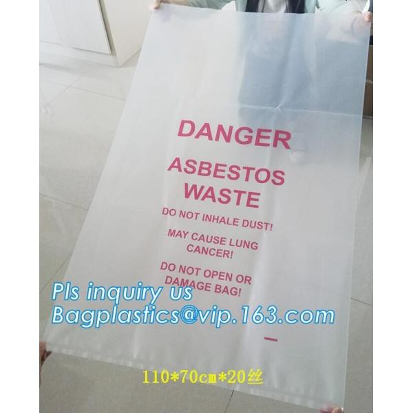PE asbestos yard waste bags,hazard waste disposal bags,Customized danger warning printing clear polythene LDPE asbestos