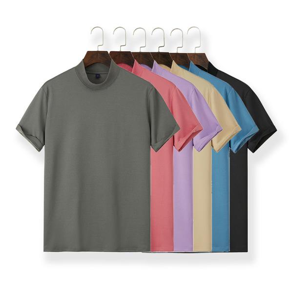 Men'S Medium High Collar Loose T-Shirt Solid Color Polyester