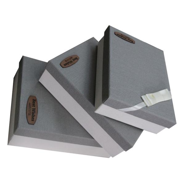 Grey keepsake Gift Boxes 1200 gsm Cardboard Ribbon Bow Decrating Leather Logo