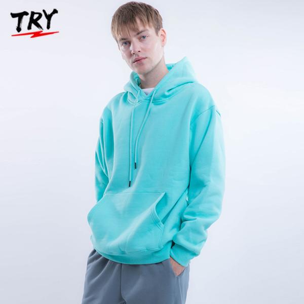 Thick Mens Activewear Tops Pullover 100% Pima Cotton Hoodie With Drawstrings Hood