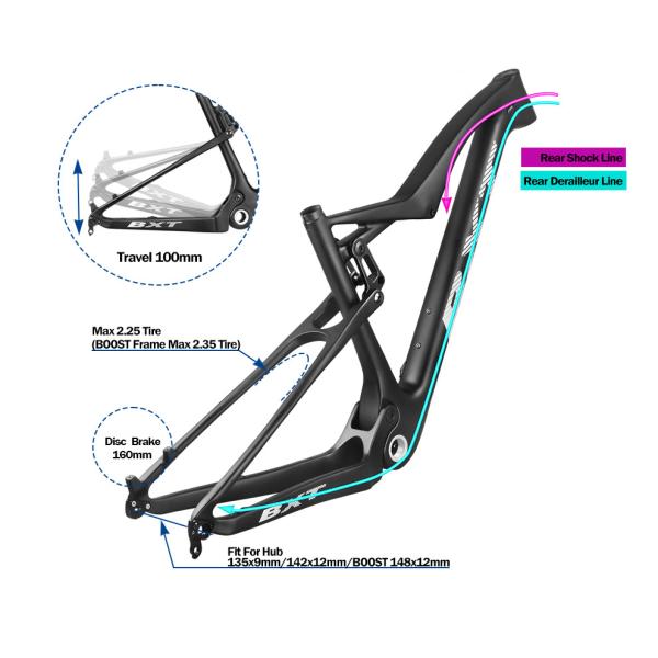 XC Carbon Fiber Full Suspension Frame Mtb 29er Mountain Bike Boost Frames
