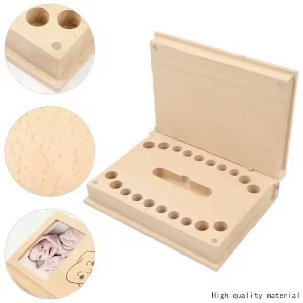 wooden Book shaped tooth box ,baby teeth case for birthday gift