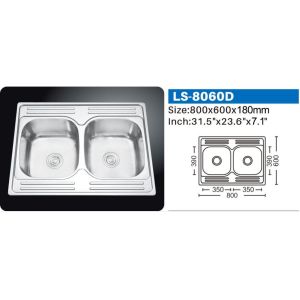 Large Electroplated 201 Stainless Steel Kitchen Sink Double 2 Compartment
