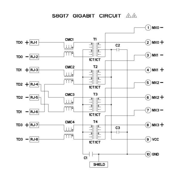 1840448-8 RJ45 Magnetics Modular Jack 1000BASE-T Tab Down G/Y LED