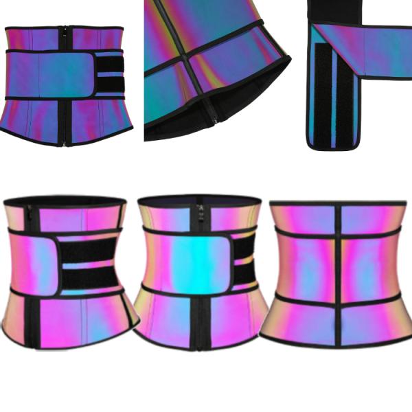 Plus Size Waist Trainer Reflective Latex Double Belt Slimming Belts with Steel Bone