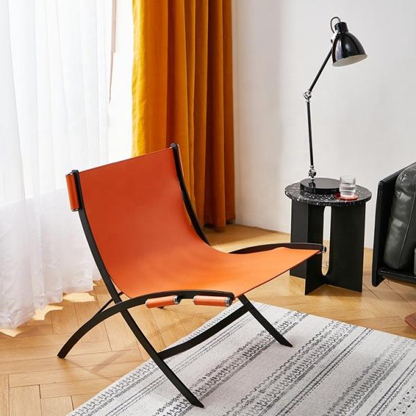 Minimalist Leather Leisure Chairs Orange Saddle Leather Lounge Chair