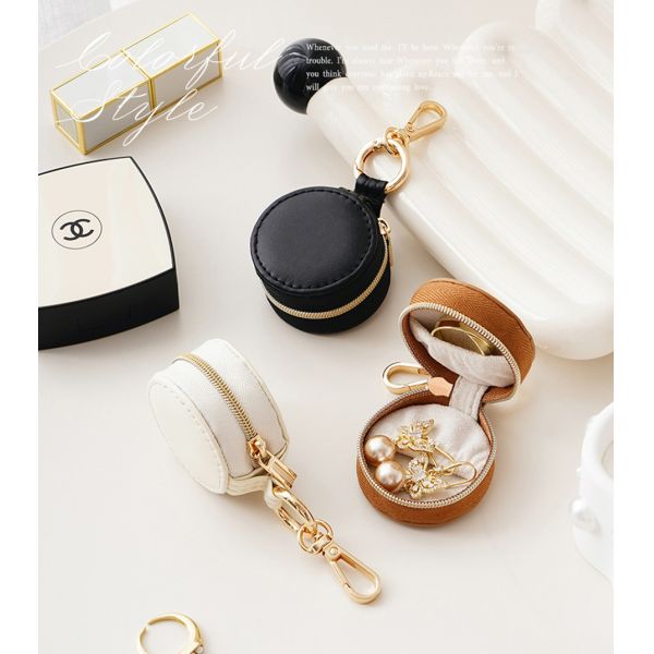 Brown PU Leather Mini Jewelry Box with Velvet Lining Compact 5 × 5 × 3 cm Travel Organizer Case