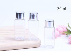 China Clear Plastic Cosmetic Containers , Square Plastic Bottles With Aluminum Lids on sale