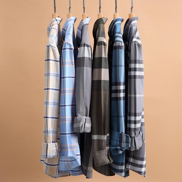 Button Down Collar Casual 100% Cotton Oxford Men's Long Sleeve Plaid Shirt for Autumn