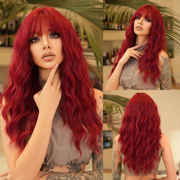 Fashion Long Body Wave Hair Red Synthetic Wigs For Women