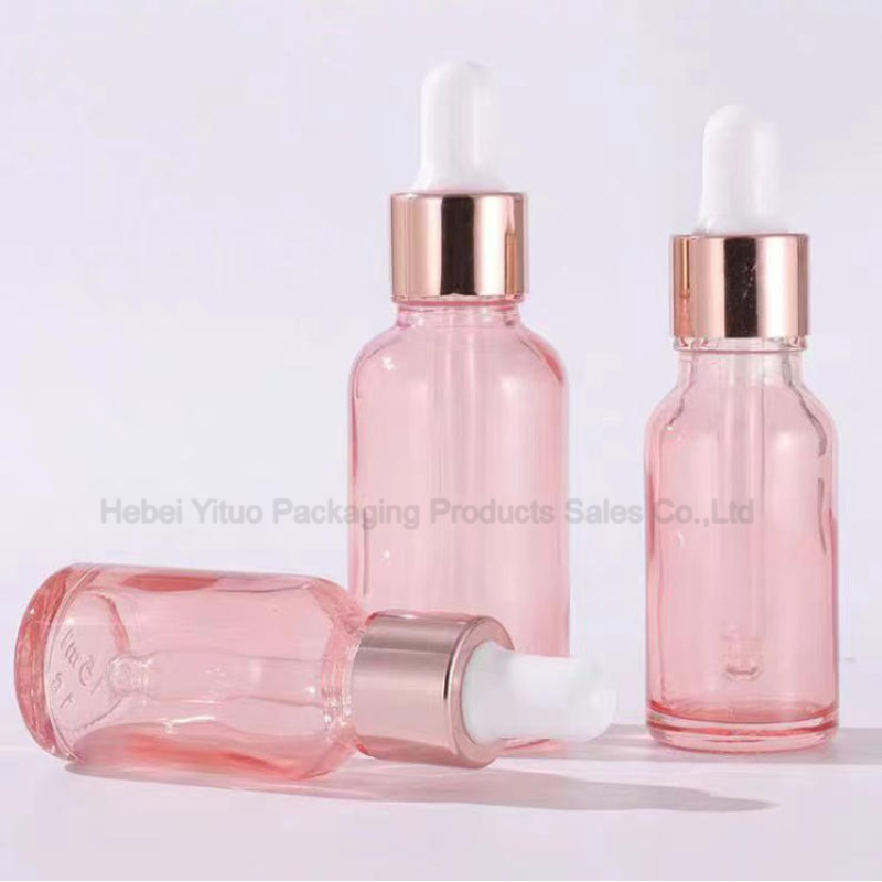 Pink Essential Oil Dropper Bottle 1oz Glass Round Shape For Cosmetics