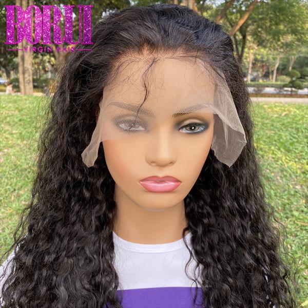 Pre Plucked Natural Water Wave Human Hair Lace Frontal Wigs with Baby Hair