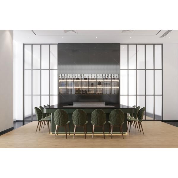 Full-Wall Stainless Steel Wine Cabinet With Storage And Seating In Elegant Black