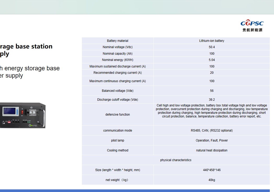 50.4V 100Ah energy storage base station power supply