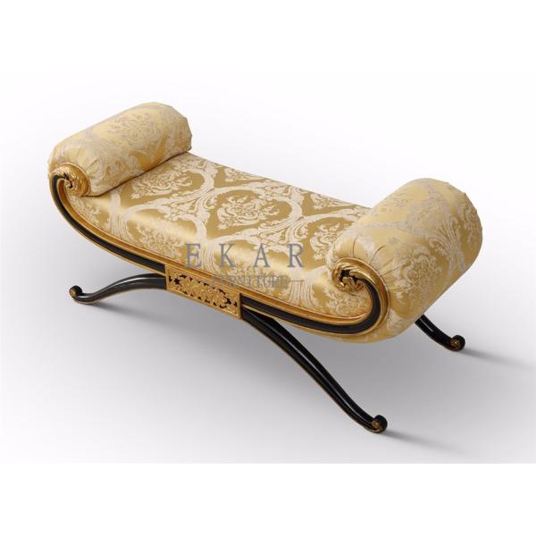 Classic Fabric Ottoman And Stool Wood Antique Bed End Stool Bench