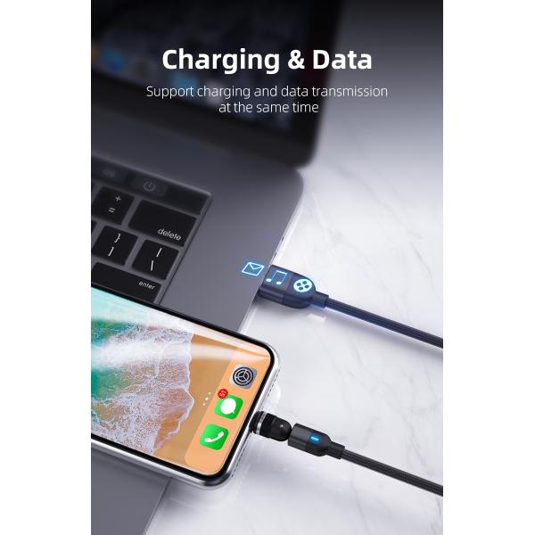 540° rotation USB magnetic cable nylon braided 3 in 1 magnetic cable fast charging 3A type C cable charger