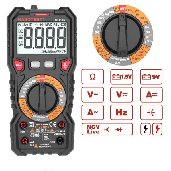 Professional Automatic Digital Multimeter 1000v With Input Jack LED Indicator