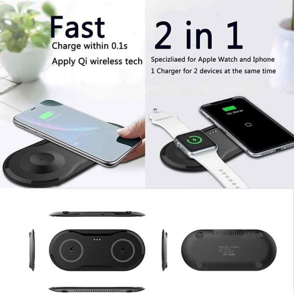 5W 7.5W 10W OVP OCP Dual Wireless Charging Pad Portable 2 In 1