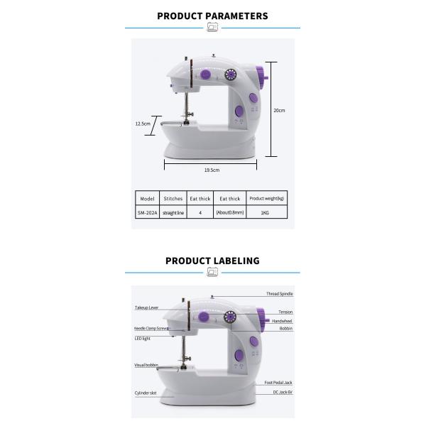 UFR-202 Mini Sewing Machine Manual Feed Mechanism and Adjustable Stitch Length for Home