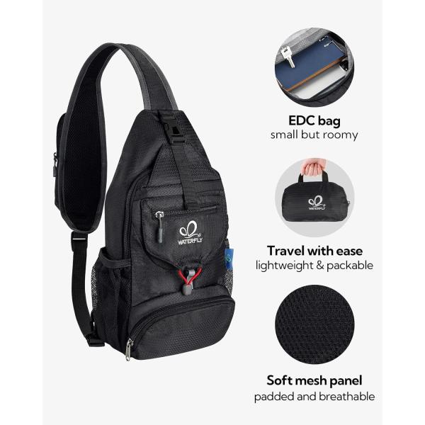 WATERFLY PACKABLE SMALL CROSSBODY SLING BACKPACK SHOULDER CHEST BAG DAYPACK FOR HIKING TRAVELING