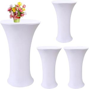 White Spandex Stretch Cocktail Table Covers 4pc 32x43 inch Round