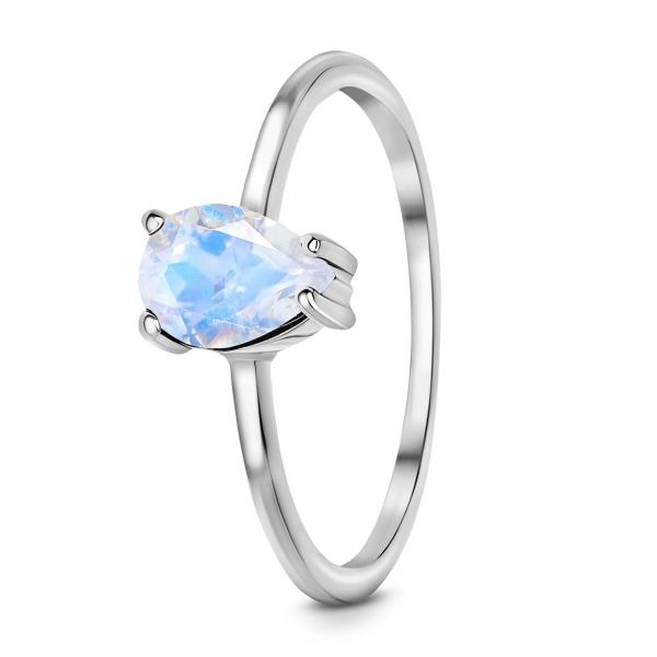 Pear Cut Dainty Moonstone Ring , 14K Rose Gold Simple Moonstone Ring