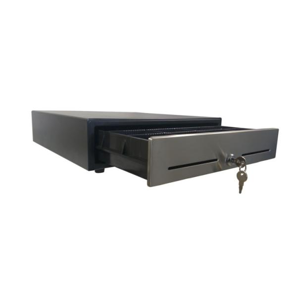 12V RJ12 410mm Black Plastic Insert Stainless Panel POS Economical Cash Drawer With Micro Sensor