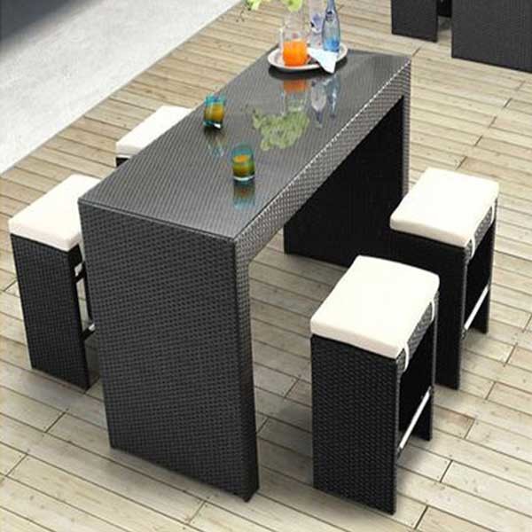 Hotel Restaurant Furniture Outdoor Bistro Bar Table And Chairs PE Rattan Rectangle Shape