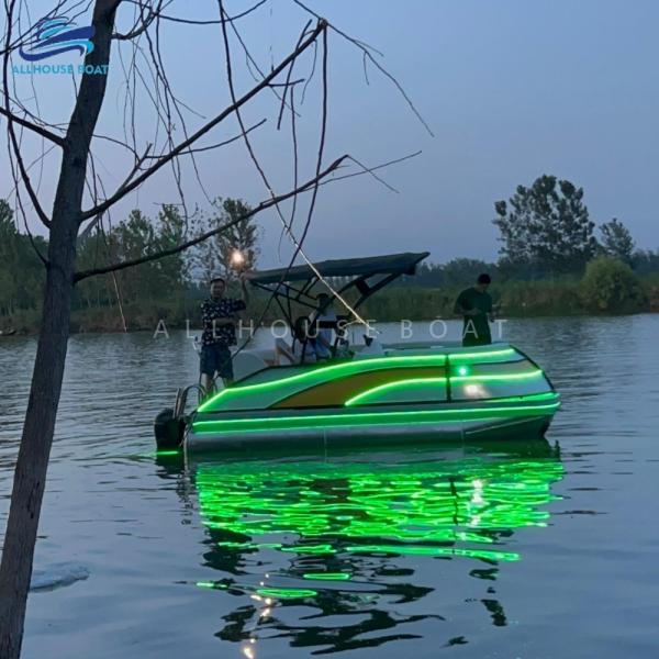 17FT Family Pontoon Boat for Leisure Cruising | Sport Style Aluminum Deck Boat for 6-8 People