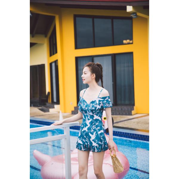 Plunge Neckline Tiered Layer Top With Shoulder Off One Piece Swimwear