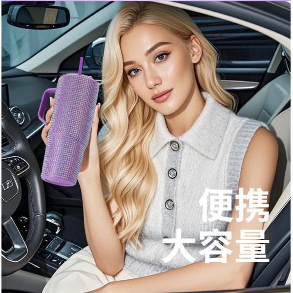 Cross Border 1200ml Single-Wall Tumbler With Shiny Diamonds Handle And Straw