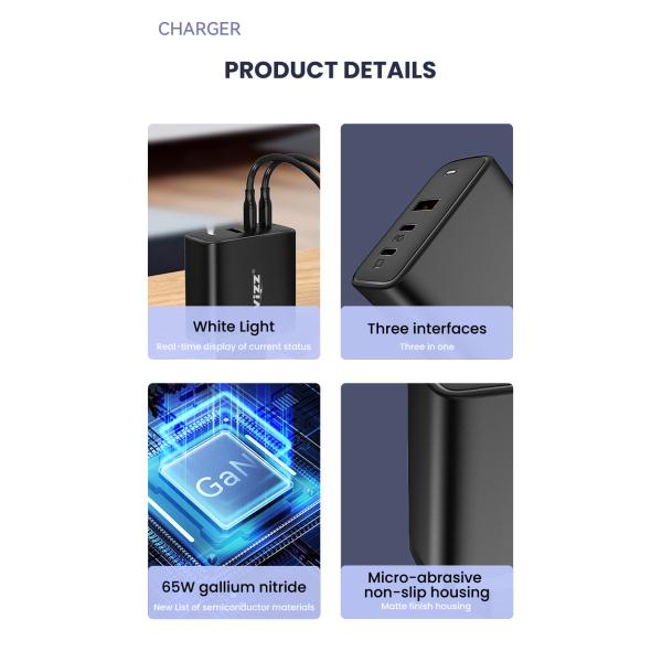 Super Fast 65w GaN Charger Quick Charging Portable Travel Charger