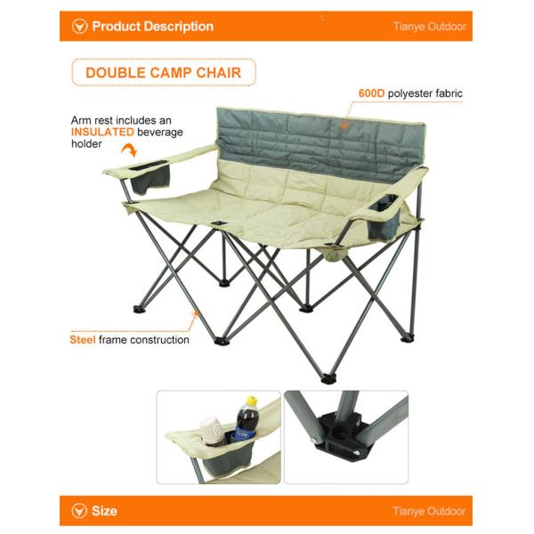 110x57x87cm Folding Camping Chair 600D Polyester Camping Outdoor Double Chair