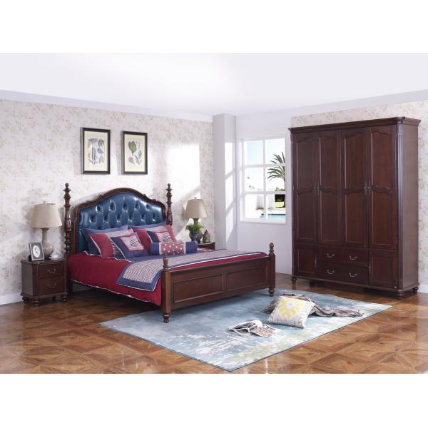 King Size American Style Leather King Size Oak Wood Double Bed Designs