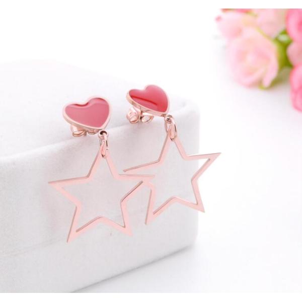 Rose Gold Pentagram Drop Earring for Women, Red Shell Stud Stainless Steel Earring Fashion Jewelry
