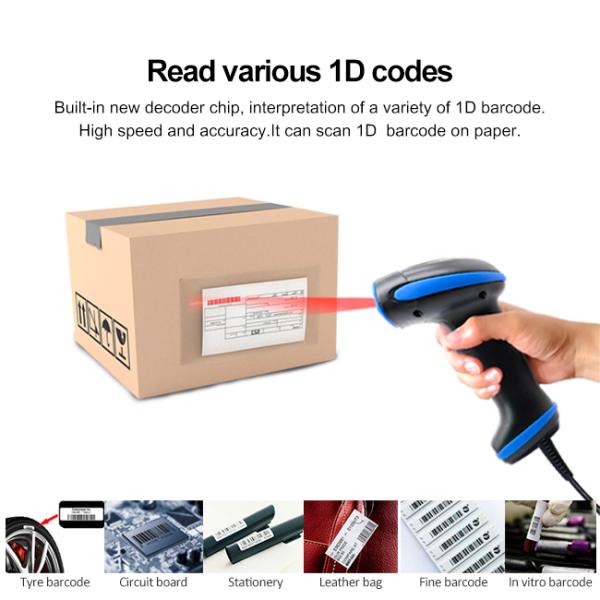 Handheld Wired Aviation 25 RSS14 POS Barcode Scanner For Point Of Sale