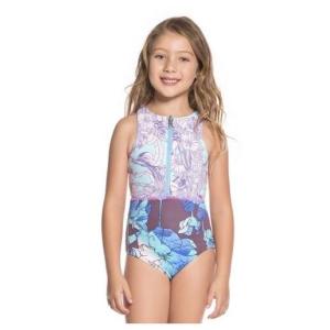 Quality Little Girls Zipped Purple Print One-piece Swimsuit - Santa Catalinita for sale