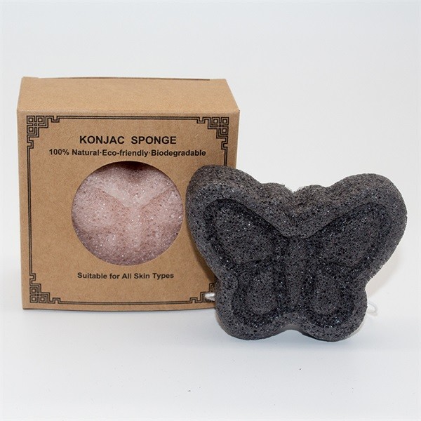 Black Yellow Butterfly Shape Konjac Cleaning Sponge No Preservatives