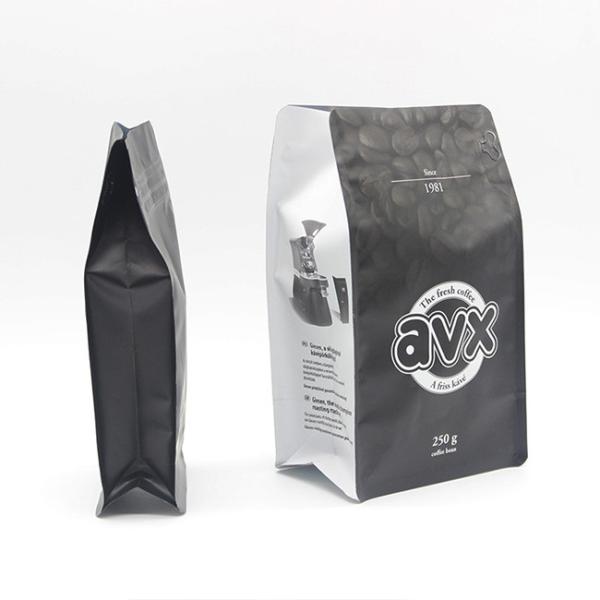 Black Coffee Bags Custom Aluminum Foil Flat Bottom Pouch Bag For Coffee Packaging Zipper