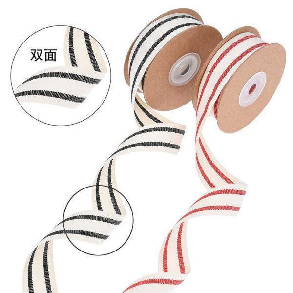 ISO14001 Striped Cotton Ribbon 15mm-38mm Black And White Ribbon