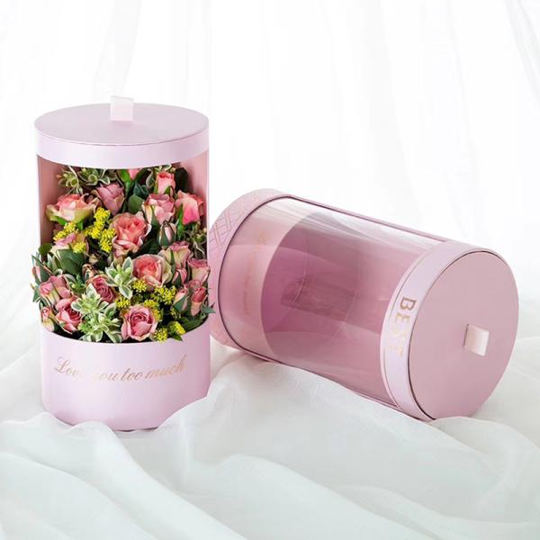 Custom Luxury Clear Window Transparent Paper Round Cylinder Shape Wedding Flower Boxes