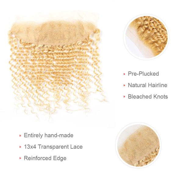 10A 613 Blonde Deep Curly Hair , 13 By 4 Lace Frontal No Tangling Healthy Hair End